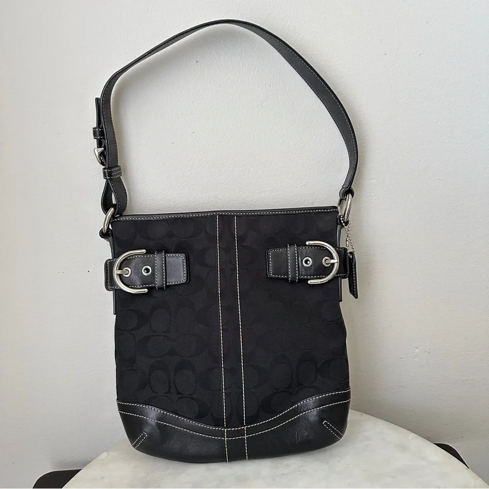 COACH Signature Restored Small duffle Purse Handbag Y2K Leather and canvas Black - Picture 1 of 11
